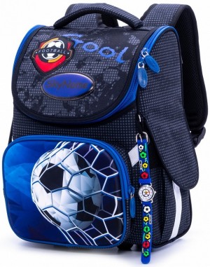 Школьный ранец SkyName 2068 Футбол синий/черный + часы 